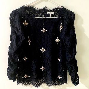 JOIE black lace embellished blouse Sz L
